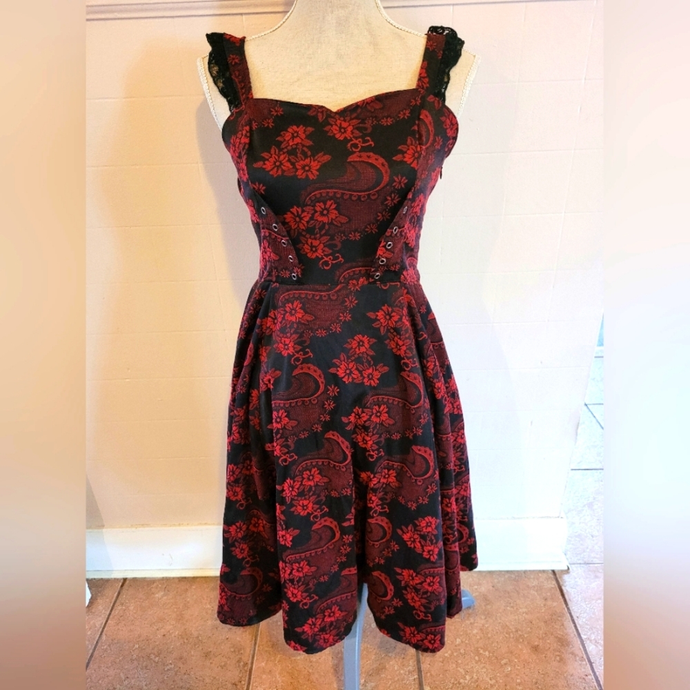Hearts & Roses || Black & Red Corset-Front Dress